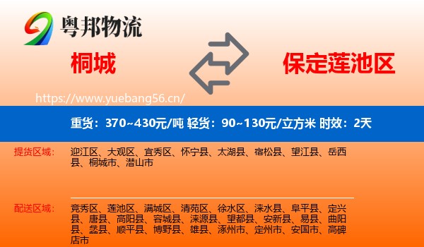 桐城到莲池区物流专线名片