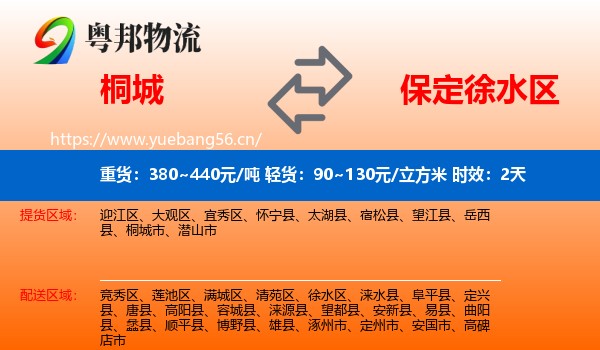 桐城到徐水区物流专线名片