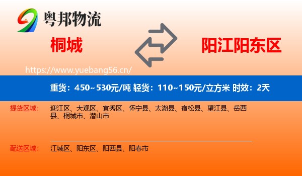 桐城到阳东区物流专线名片