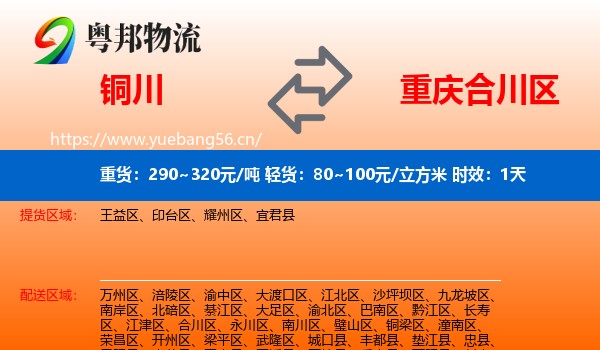 铜川到合川区物流专线名片