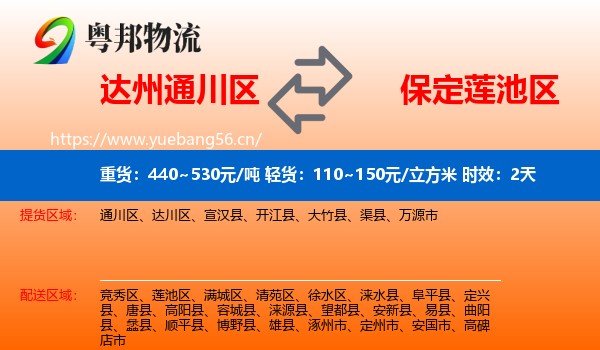 达州通川区到莲池区物流专线名片