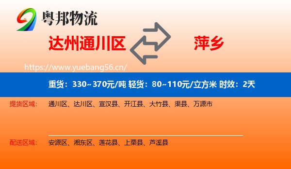 达州通川区到萍乡物流专线名片