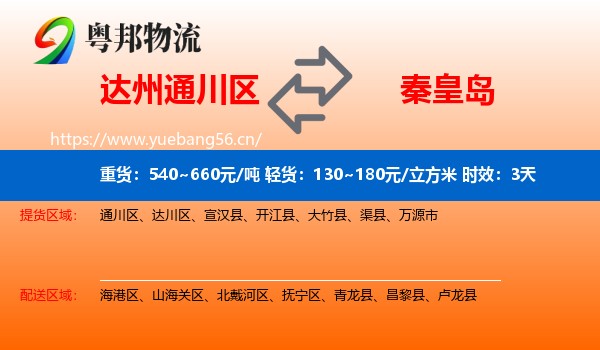 达州通川区到秦皇岛物流专线名片