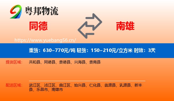 同德到南雄市物流专线名片