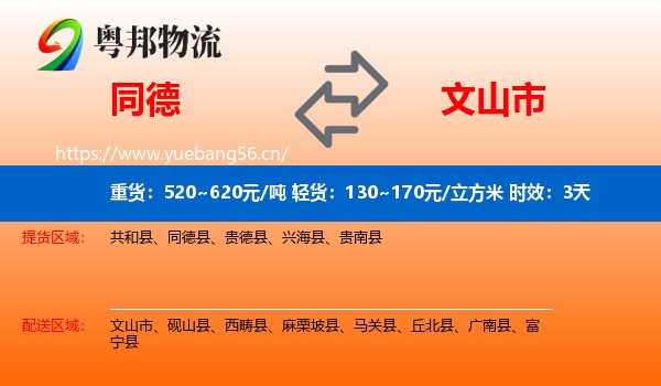 同德到文山市物流专线名片