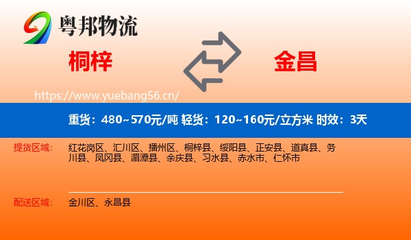 桐梓到金昌物流专线名片