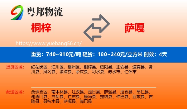 桐梓到萨嘎县物流专线名片