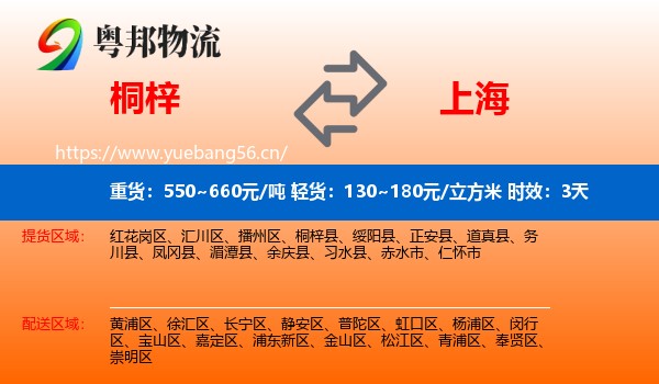 桐梓到上海物流专线名片