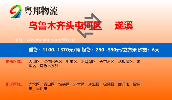 乌鲁木齐头屯河区到遂溪县物流专线名片