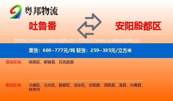 吐鲁番到殷都区物流