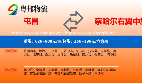 屯昌到察哈尔右翼中旗物流