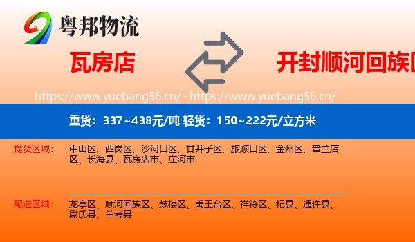 瓦房店到顺河回族区物流