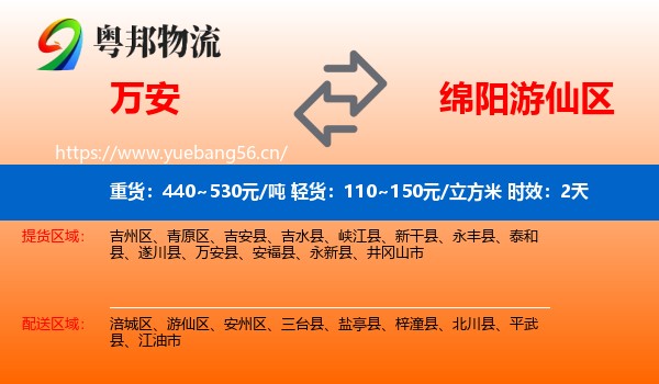 万安到游仙区物流 万安到游仙区物流专线名片