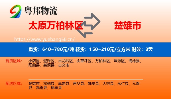 太原万柏林区到楚雄市物流专线名片