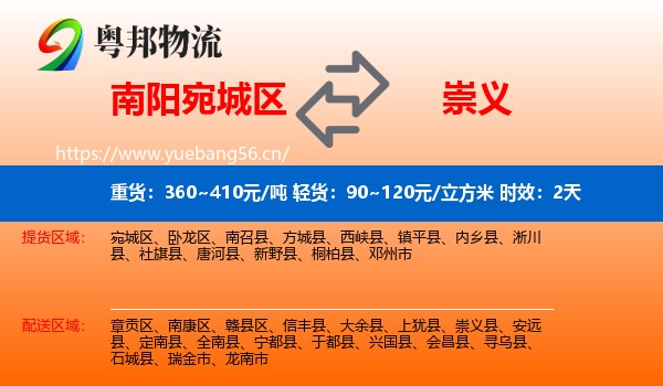 南阳宛城区到崇义县物流专线名片