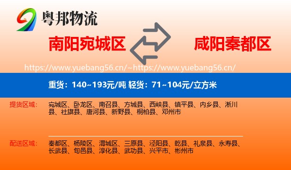 南阳宛城区到秦都区物流