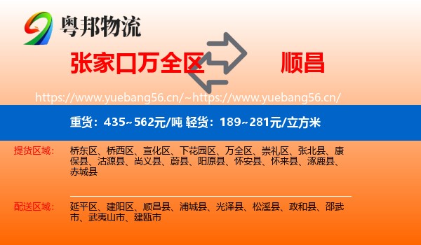 张家口万全区到顺昌县物流