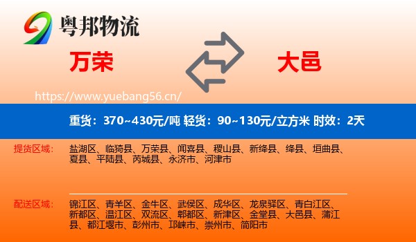 万荣到大邑县物流专线名片