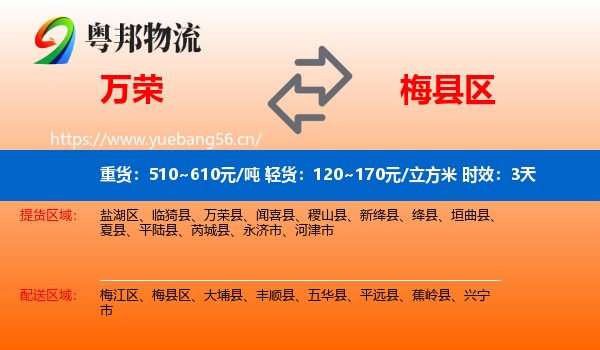 万荣到梅县区物流 万荣到梅县区物流专线名片