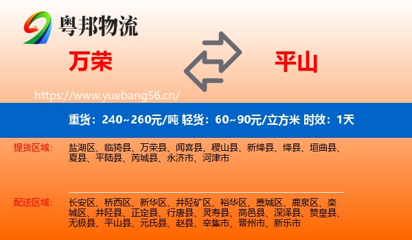 万荣到平山县物流专线名片