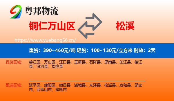 铜仁万山区到松溪县物流专线名片