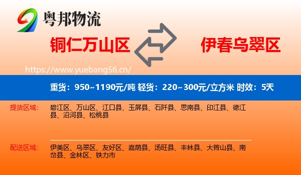 铜仁万山区到乌翠区物流专线名片