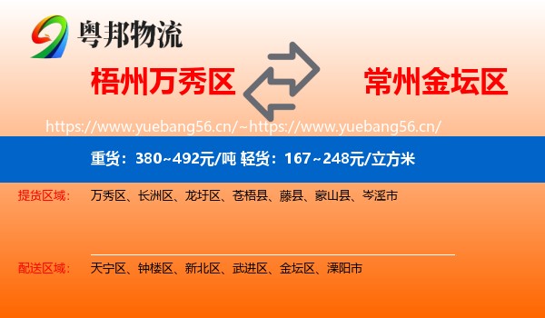 梧州万秀区到金坛区物流