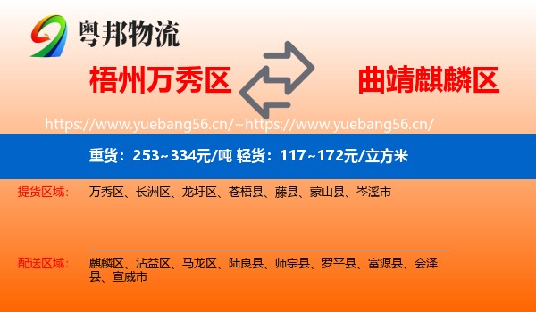 梧州万秀区到麒麟区物流