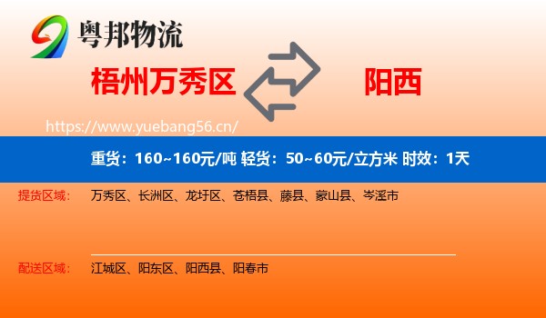 梧州万秀区到阳西县物流专线名片