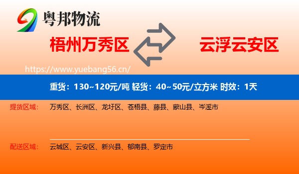 梧州万秀区到云安区物流专线名片