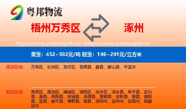 梧州万秀区到涿州市物流
