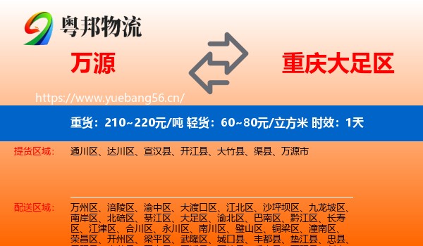 万源到大足区物流专线名片