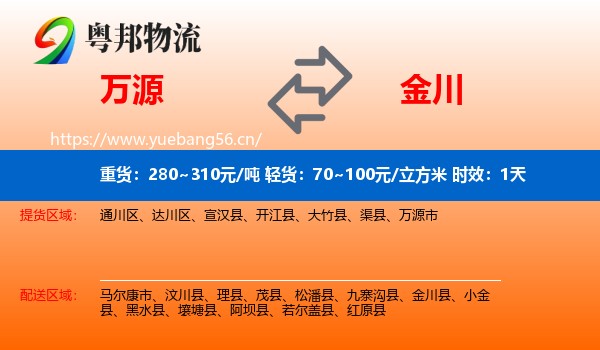 万源到金川县物流 万源到金川县物流专线名片