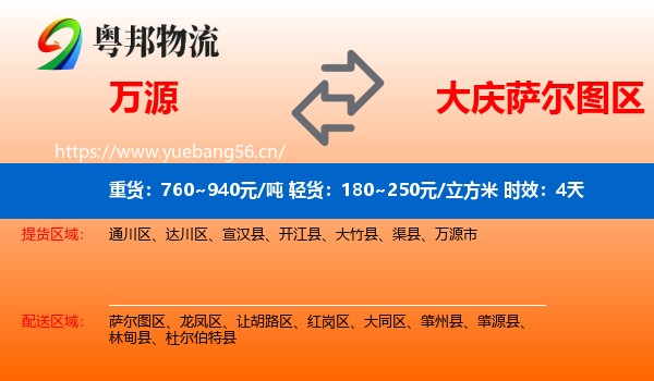 万源到萨尔图区物流 万源到萨尔图区物流专线名片