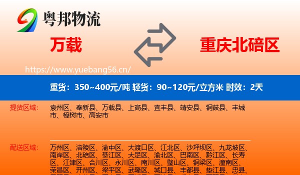 万载到北碚区物流专线名片