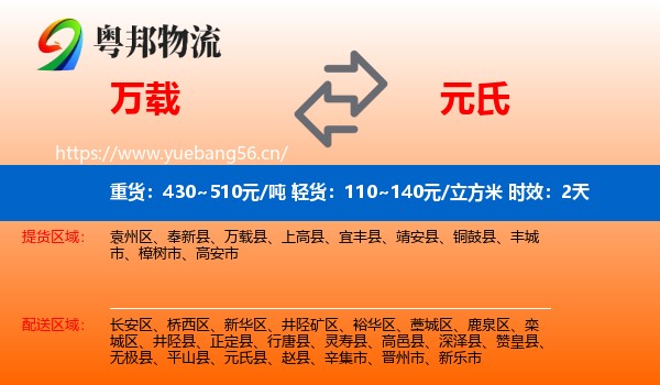 万载到元氏县物流专线名片