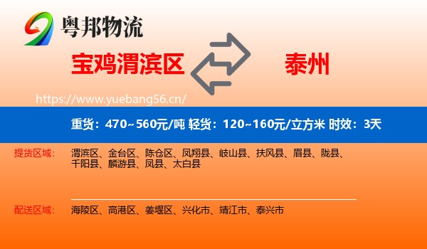 宝鸡渭滨区到泰州物流专线名片