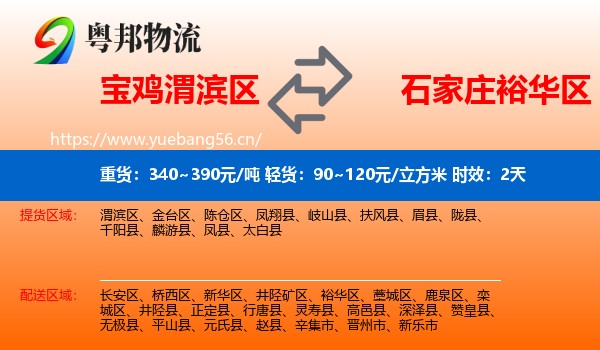宝鸡渭滨区到裕华区物流专线名片