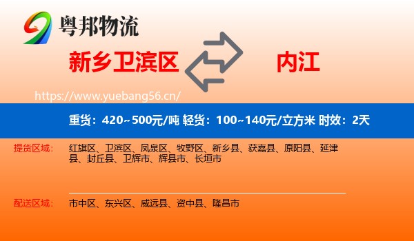 新乡卫滨区到内江物流专线名片