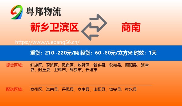 新乡卫滨区到商南县物流专线名片