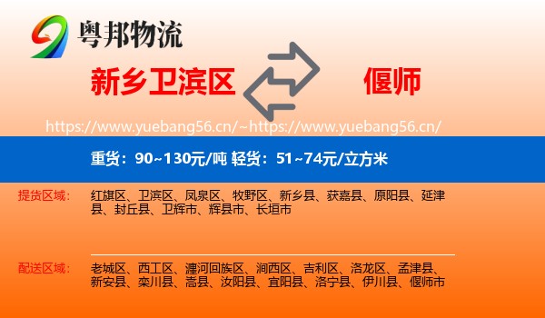 新乡卫滨区到偃师市物流