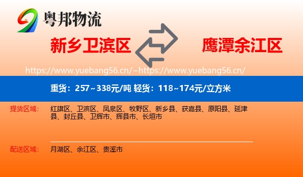 新乡卫滨区到余江区物流