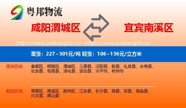 咸阳渭城区到南溪区物流