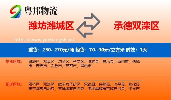 潍坊潍城区到双滦区物流专线名片