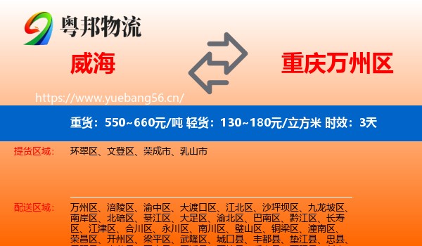 威海到万州区物流专线名片