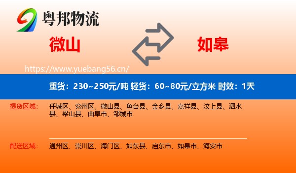 微山到如皋市物流专线名片