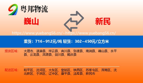 巍山到新民市物流