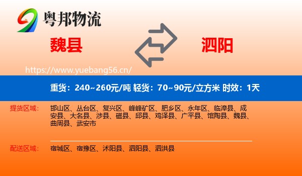 魏县到泗阳县物流专线名片