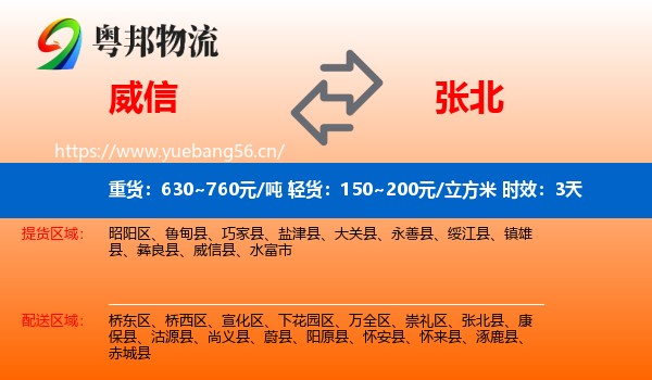 威信到张北县物流专线名片