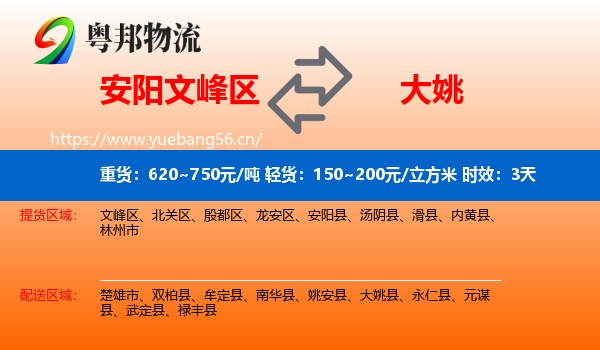 安阳文峰区到大姚县物流专线名片